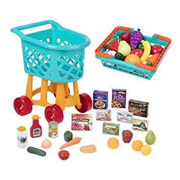 Battat - Toy Shopping Cart with Basket, Pretend Play Food, & 2 Cutting Boards for Kids 3 Years   (60Pc)