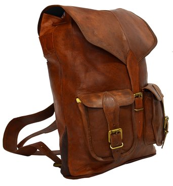 Handmade Vintage Leather Backpack Brown Multi-pocket Rucksack Laptop College Bag