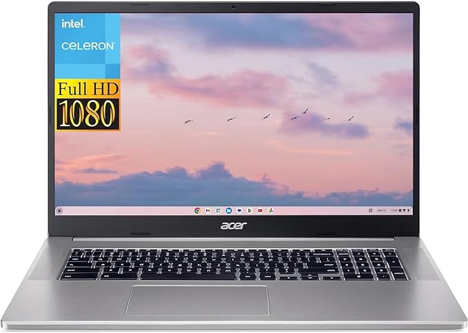 Acer 2023 Newest Chromebook 317 Laptop | Intel Celeron N4500 | 17.3" Full HD IPS Display | 4GB LPDDR4X | 128GB eMMC   256GB Micro SD Card | Chrome OS, Silver