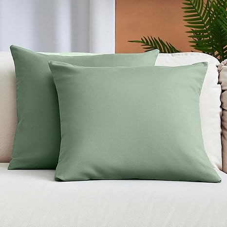 Mellanni Decorative Pillow Covers 18x18 - Set of 2 Sage Green Pillow Covers - for Couch Pillows, Sofa and Home Decor - Double Brushed Microfiber - Lightweight and Comfortable (18x18, Sage)