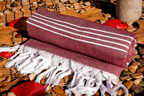 Burgundy 100% High Quality Cotton Towel Peshtemal For Beach Swimming Pool Yoga Gym Fitness Bath Spa Camping Backpacking