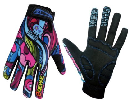 QEPAE Breathable Cycling Gloves Anti-slip Full Finger Gel Gloves for Bicycle Riding Skiing - Gorgeous Color