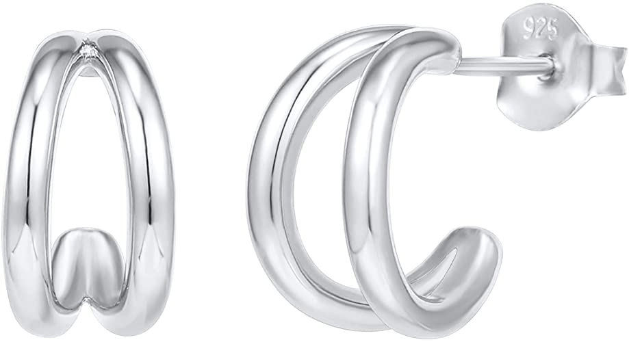 PAVOI 14K Gold Plated Sterling Silver Split Hoop Huggie Earrings in Rose Gold, White Gold and Yellow Gold