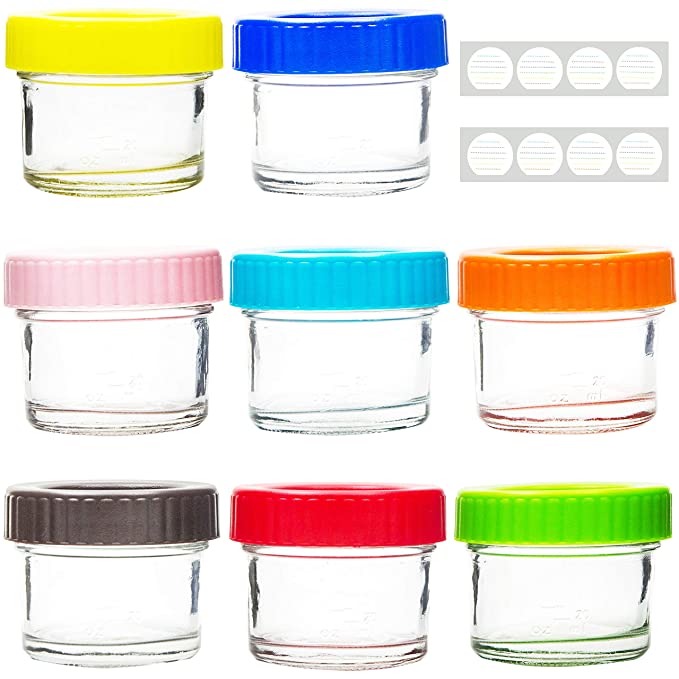Youngever 4 Ounce Glass Baby Food Storage, Stackable Baby Food Glass Containers with Airtight Lids, Glass Jars with Lids, 8 Assorted Colors (8 Pack)