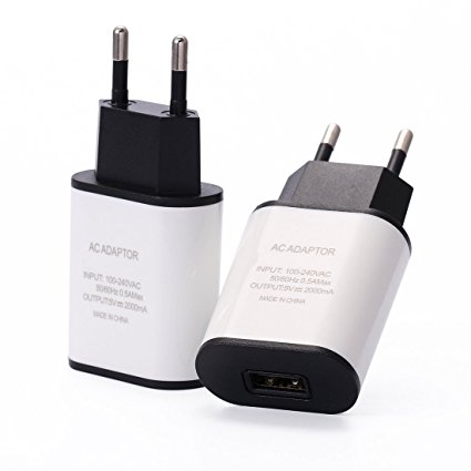 European Adapter, 2A/5V 2-Pack European EU Travel Home Usb Wall Charger Plug Power Adapter for iphone 6/6S Plus SE 5S Ipad Samsung Galaxy S7 Edge S6 S5 Note 4/5 HTC M8/M9 LG G3/G4 BLU More Cell Phone