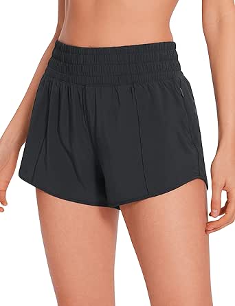 CRZ YOGA High Waisted Running Shorts for Women 2.5" - Mesh Liner Quick Dry Sport Athletic Workout Shorts with Zipper Pocket