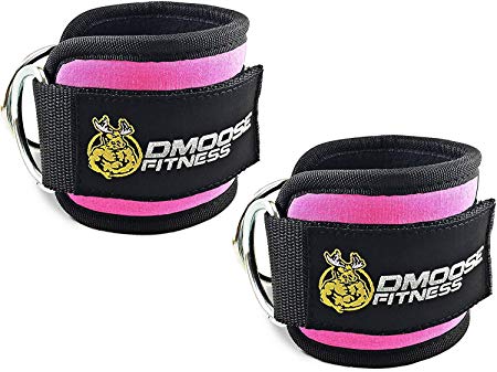 DMoose Fitness Ankle Straps for Cable Machines - Stainless Steel Double D-Ring, Adjustable Comfort fit Neoprene, Glute & Leg Workouts - for Men & Women