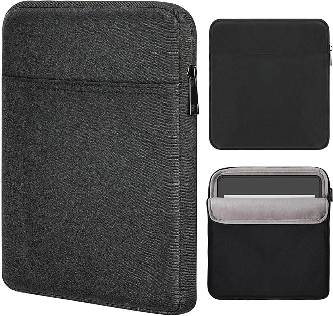 MoKo 6-7 inch Kindle Tablet Sleeve Compatible with 6.8" Kindle Paperwhite 2021, 6" Kindle (11th Generation) 2022, Fire 7 2022, Protective Carring Case Cover with Dual Pockets and Pen Holder, Black