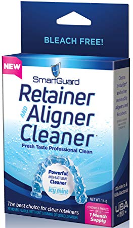 SmartGuard Retainer Aligner Cleaner 28 DAY PACK: Invisalign Cleanser for Brite OAP Clear Correct Removable Orthodontic Braces & Dental tooth for plastic Oral Appliances & Teeth Whitener Trays