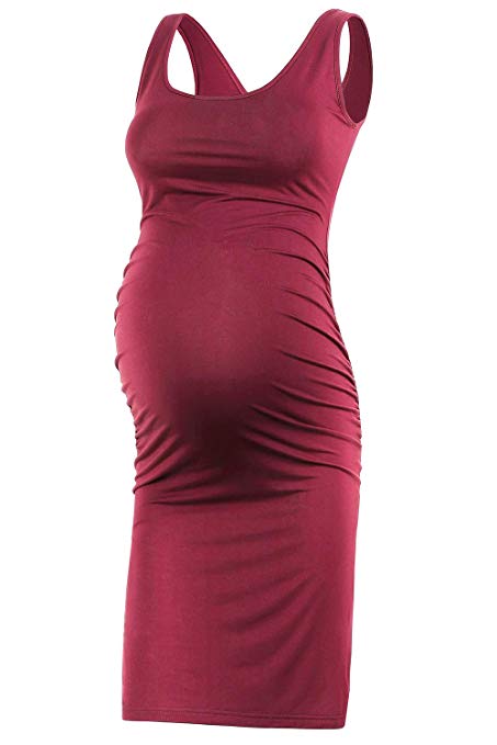 Qunisy Women's Sleeveless Maternity Tank Dress Ruched Side Bodycon Pregnancy Casual Dresses Knee Length