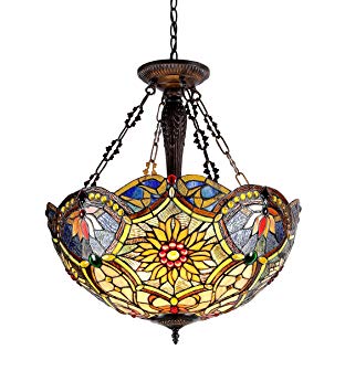 Chloe Lighting CH33270VB21-UH3 Tiffany-Style Victorian 3 Light Inverted Ceiling Pendant 21-Inch Shade, Multi-Colored