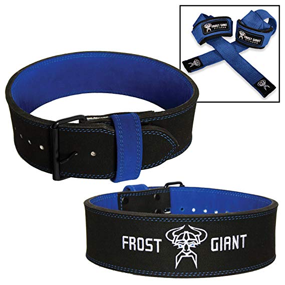 Frost Giant Fitness: Leather Weightlifting 10MM Belt | with Lifting Strap Bundle Single Prong Powerlifting, Deadlift, Squat ~ Men & Women | Back Support (Weight Lifting Single Pin Buckle in S-2XL)