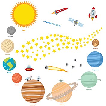 Educational Solar System Wall Decals – Fun Planets in Space Wall Stickers – Space Exploration by treepenguin