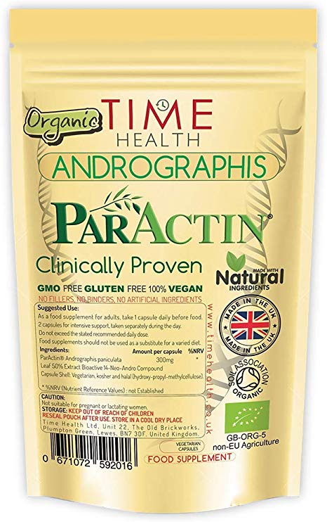New: Organic Andrographis Paniculata Extract Capsules - Premium Brand PARACTIN® - Clinically Proven - Immune, Bone, Joint & Muscle Support - Zero Additives (60 Capsule Pouch)