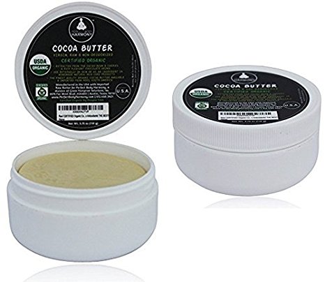 Real CERTIFIED Organic Cocoa Butter [2 Pack / 3.75 oz JARs] Premium Unrefined, Non-Deodorized, Extracted From The Cacao Bean ~ Rich Chocolate Aroma! Naturally Rich In Antioxidants! THE BEST!