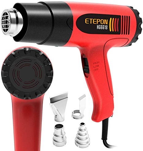 ETEPON Heat Gun Kit Temperature Adjustable Hot Air Gun 1800w 120°F-1020°F with 4 Heat Gun Nozzles for DIY Craft, Bending Pipes,Vinyl Shrink Wrap, Paint Remove (HG6618)