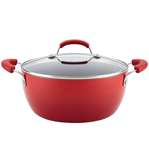 Rachael Ray Classic Brights Hard Enamel Nonstick 5.5-Quart Covered Casserole, Red Gradient