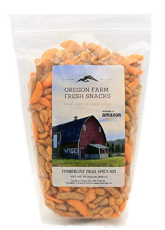 Oregon Farm Fresh Snacks Timberline Trail Spicy Mix - Spicy Nuts And Cajun Sticks Trail Mix (16 oz) - Game Night Snacks In Resealable Bag - Hand-Blended Hot & Spicy Snack Pack