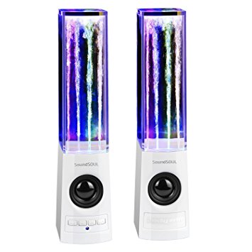 Led Speakers SoundSOUL Bluetooth Water Speakers Fountain Speakers Mini amplifier USB Dancing Speakers 4 Colored LED Lights Gift for PC/Mac/MP3 Players/Mobile Phones/Tablets-White