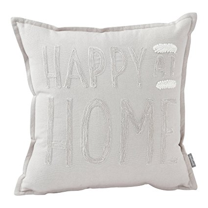 Hallmark Home Decorative Throw Pillow with Insert (14x14 inch) Cream Embroidered "Happy at Home"