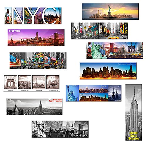 Set of 12 New York Panoramic Photo Magnets NYC 5x1.6 inch - Pack of 12