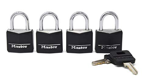 Master Lock 131Q Weatherproof Black Covered Brass Padlock, 4-Pack