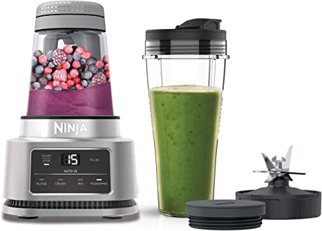 Ninja Foodi 2-in-1 Power Nutri Mixer with Cup (700 ml) and Bowl (400 ml), 1100 W, Smart Torque Motor and Auto iQ Technology [CB100EU], Silver