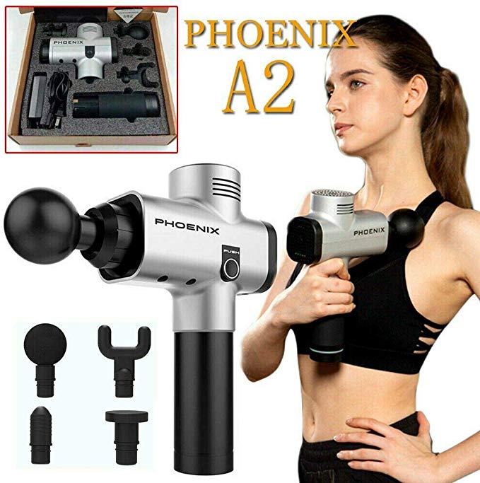 Phoenix A2 Massage Gun 2019 Upgrade Percussive Vibration Therapy Massage Gun Athlete Sports Recovery Athletes Muscles Relaxing (Silver)