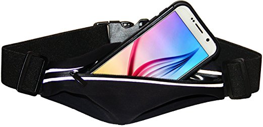 Exercise Running Belt with Expandable Pocket for the iPhone 7, 6, 6S, 5, 5S, 5C, Samsung Galaxy S7 S6 S5 S4, HTC One and more (Black)