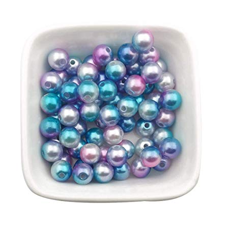 280pcs 8mm Craft Supplies Multicolored Gradient Mermaid Blue Round Faux ABS Pearls Beads Smooth ABS Pearls Filler Beads Jewelry Making Rainbow Beads (8mm)