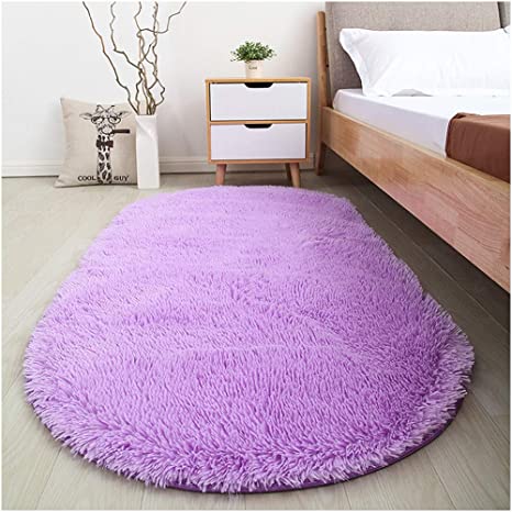 Softlife Fluffy Area Rugs for Bedroom 2.6' x 5.3' Oval Shaggy Floor Carpet Cute Rug for Girls Room Kids Room Living Room Home Decor, Purple