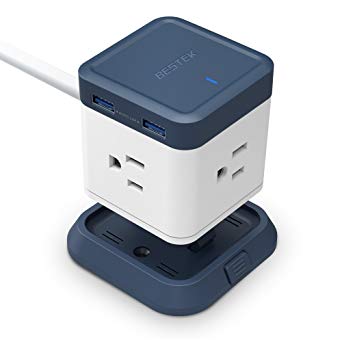 BESTEK Compact Power Strip Travel Cube 3-Outlet and 4 Smart USB Charging Station Power Bar with Mountable Detachable Base,1875W