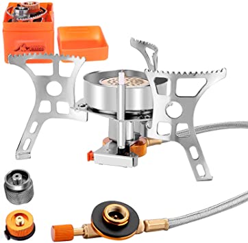 WADEO Camping Backpacking Stove, Outdoor Camp Gas Stove Burner Portable Windproof Stove with Butane and Progane Conversion Adapter for Picnic Hiking