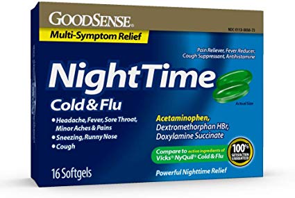 GoodSense Nighttime Cold & Flu Softgels, Relieves Aches and Pains Related to Cold & Flu