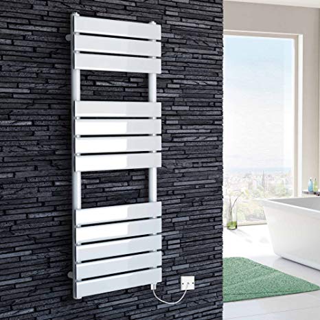 1200 x 450 mm Electric Heated Towel Rail White Flat Panel Bathroom Radiator