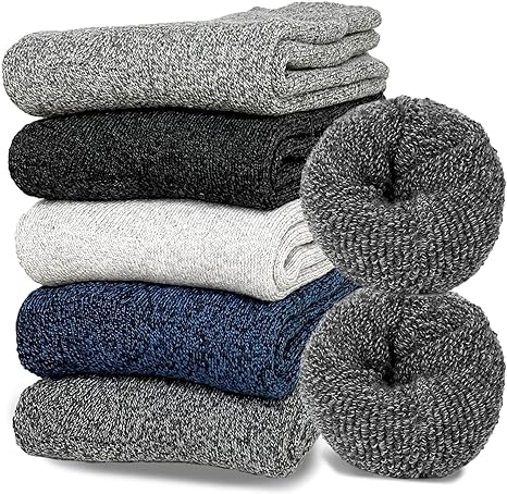 5 Pairs Wool Socks for Men, Size 7-12, Cozy Cushioned Crew Boot Socks Thermal and Warm for Winter Spring Work Hiking
