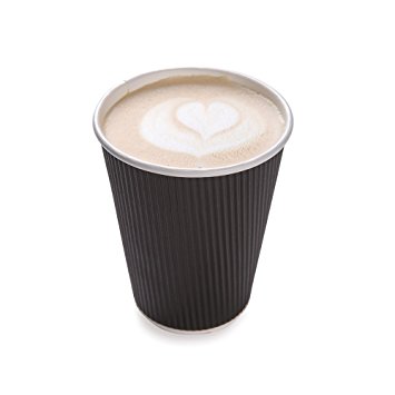 500-CT Disposable Black 12-OZ Hot Beverage Cups with Ripple Wall Design: No Need for Sleeves – Perfect for Cafes – Eco-Friendly Recyclable Paper – Insulated – Wholesale Takeout Coffee Cup