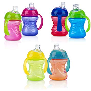 Nuby Two-Handle No-Spill Super Spout Grip N' Sip Cups, 8 Ounce (2 Count, Multi)