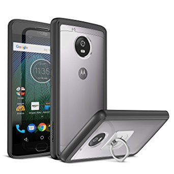 Moto G5 Plus Case with Finger Ring Stand - OMOTON Slim Fit Premium Matte Flexible TPU Edges Hard PC Back Panel Hybrid Protective Clear Case for Motorola Moto G5 Plus [5.2 Inch] (2017 Release)