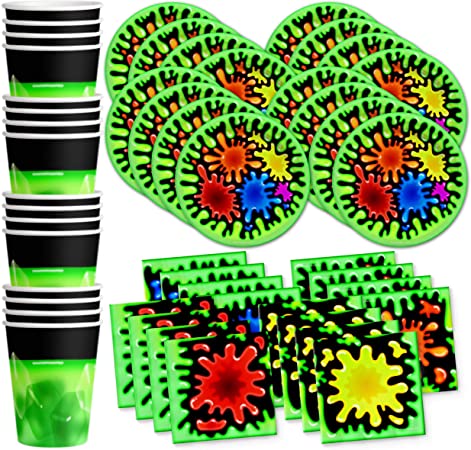 Slime Making Birthday Party Supplies Set Plates Napkins Cups Tableware Kit for 16