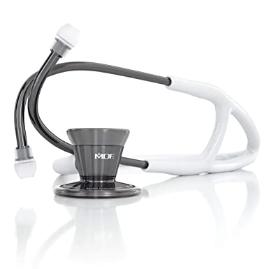 MDF ProCardial Cardiology Stethoscope, Stainless Steel, Adult, Dual Head, Free-Parts-for-Life, White Tube, PerlaNoire Chestpiece-Headset, MDF797PN29