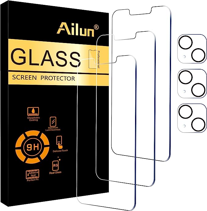 Ailun 3 Pack Screen Protector for iPhone 13 [6.1 inch Display] with 3 Pack Tempered Glass Camera Lens Protector,[9H Hardness]-HD[6 Pack]