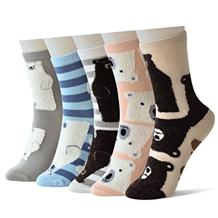5 Womens Soft Cute Animal Cotton Casual Socks by Skola,Gift Idea Comfortable Girls Crew