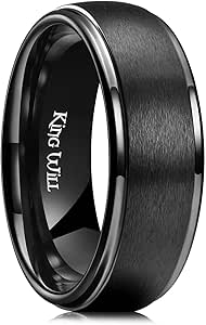 King Will BASIC 6mm 7mm 8mm Black/White Ceramic Wedding Ring Matte Finished Surface Step Edge Wedding Band For Mens Women Comfort fit