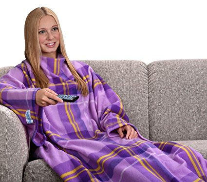 The Original Snuggie - Super Soft Fleece Blanket With Sleeves And Pockets - Purple Plaid