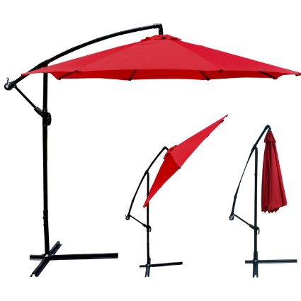 Red Patio Umbrella Offset 10' Hanging Umbrella Outdoor Market Umbrella D10