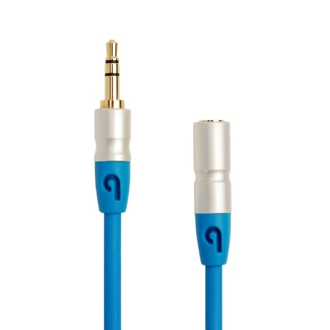 PlugLug 3.5mm Male to 3.5mm Female Stereo Audio Cable (8 FT (Male to Female) Blue) - New Design accommodates iPhone, iPad, itouch, Smartphones and MP3 cases