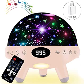 Night Light for Kids Girls Boys Baby Star Projector White Noise Sound Machine Sleep Soother Nursery Bedroom Children Bedside Lamp with Music Adapter Timer Remote Control