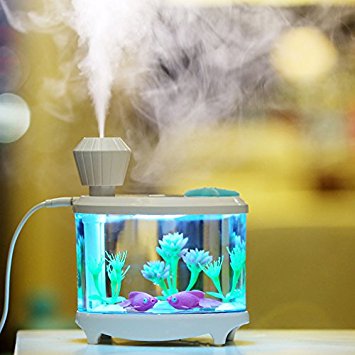 USB Fish Tank Humidifier Ultrasonic Whisper-Quiet Operation Cool Mist Humidifier with 7 Night Lights and 8 Hours Shut-off Auto for Bedroom Babyroom Home Office Kids Baby,White Color
