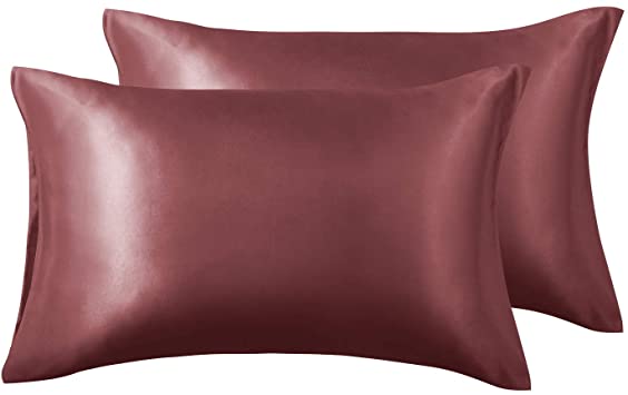 Love's cabin Silk Satin Pillowcase for Hair and Skin (Brick Red, 20x30 inches) Slip Pillow Cases Queen Size Set of 2 - Satin Cooling Pillow Covers with Envelope Closure